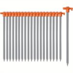 Mapskey Tent Stakes 20 pack, 9.84 inch Heavy Duty Galvanized Non-Rust Ground Stakes Metal Tent Pegs Ground Stakes Tent Spikes for Camping Patio, Garden, Canopies, Grassland, Outdoor, Orange