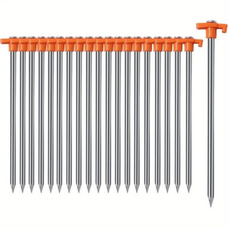 Mapskey Tent Stakes 20 pack, 9.84 inch Heavy Duty Galvanized Non-Rust Ground Stakes Metal Tent Pegs Ground Stakes Tent Spikes for Camping Patio, Garden, Canopies, Grassland, Outdoor, Orange